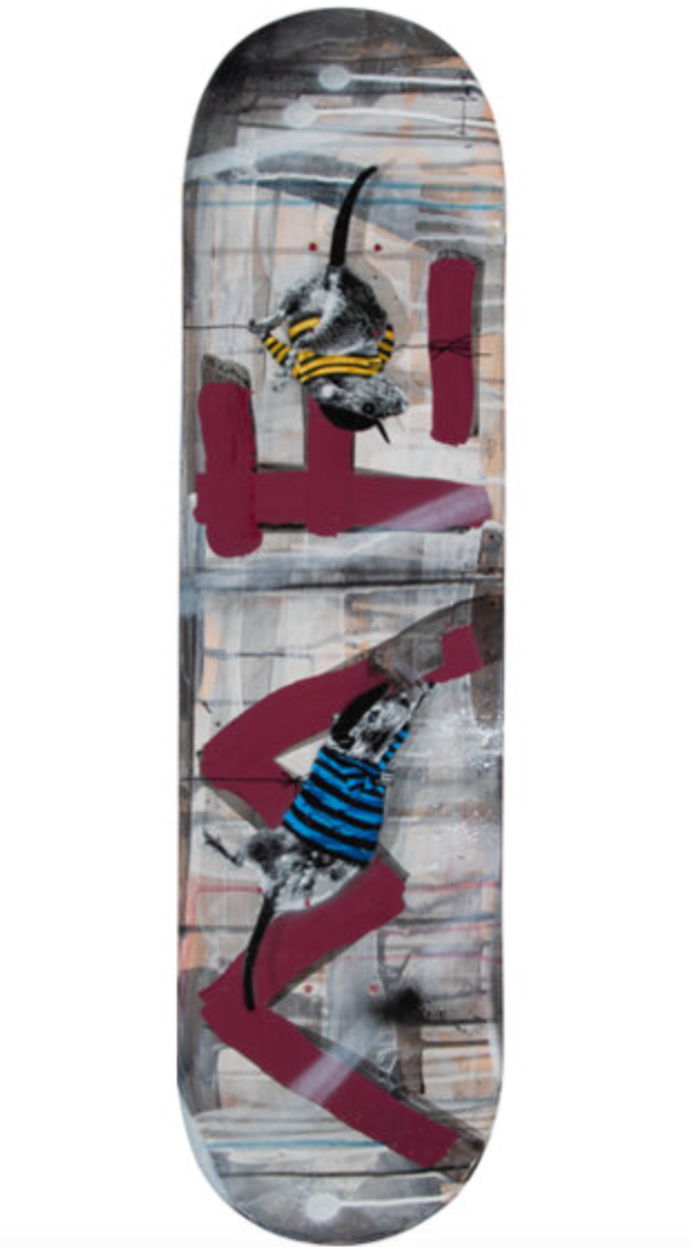 Hama Woods Spray paint and stencil and acrylic on skate deck